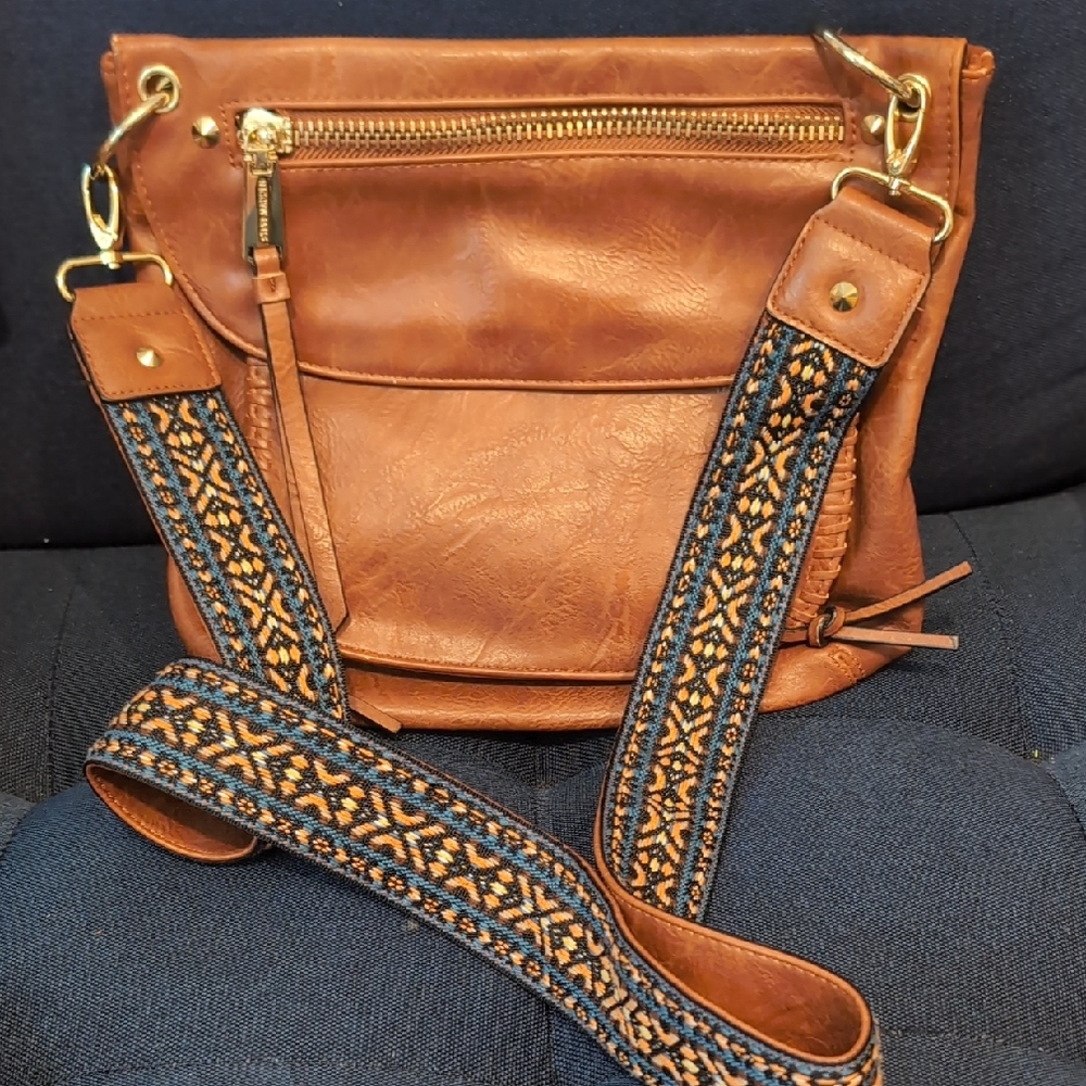 EUC Steve Madden Brown Leather Crossbody Bag With Decorative Strap